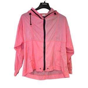 Vintage Red Pepper Active Wear neon hot pink, hooded, zip up wind breaker sz S‎